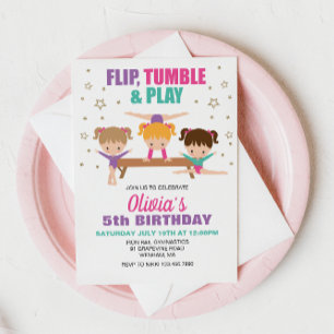 Invitation Anniversaire Fille Gymnastique Rose Violet Turquoi