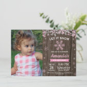 Invitation Anniversaire Fille Hiver Rustique Flocon de Neige (Debout devant)