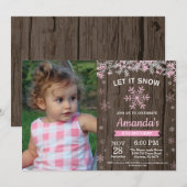 Invitation Anniversaire Fille Hiver Rustique Flocon de Neige (Devant / Derrière)