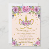 Invitation anniversaire fille, licorne, fleurs, ro (Devant)