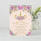 Invitation anniversaire fille, licorne, fleurs, ro (Debout devant)