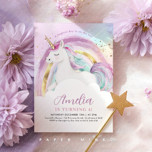 Invitation Anniversaire Fille Licorne Pastel Arc-en-ciel