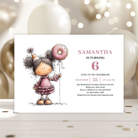 Invitation Anniversaire Fille Mignonne 6 ans Fichi