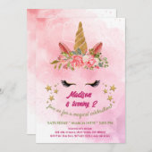 Invitation Anniversaire Fille Paillettes Or Licorne Arc-en-Ci (Devant / Derrière)