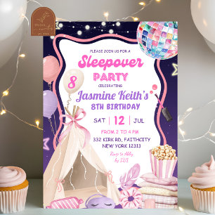Invitation Anniversaire Fille Pyjama Rose Violet