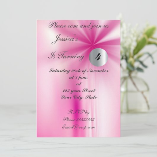 Invitation anniversaire fille rose (Debout devant)