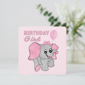 Invitation Anniversaire Fille rose Bébé Eléphant (Debout devant)