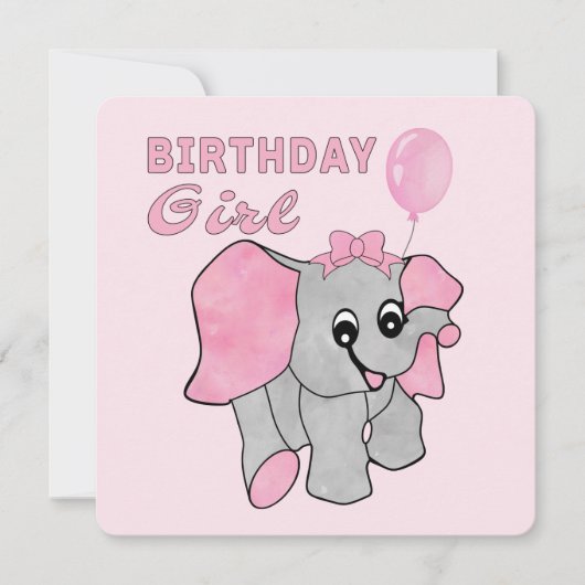 Invitation Anniversaire Fille rose Bébé Eléphant (Devant)