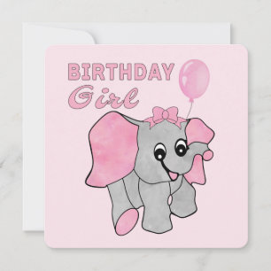 Invitation Anniversaire Fille rose Bébé Eléphant