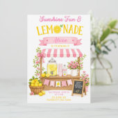 Invitation Anniversaire Fille Rose Lemonade Fun Soleil (Debout devant)