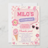 Invitation Anniversaire Fille Rose Rétro (Devant)