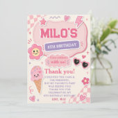 Invitation Anniversaire Fille Rose Rétro (Debout devant)