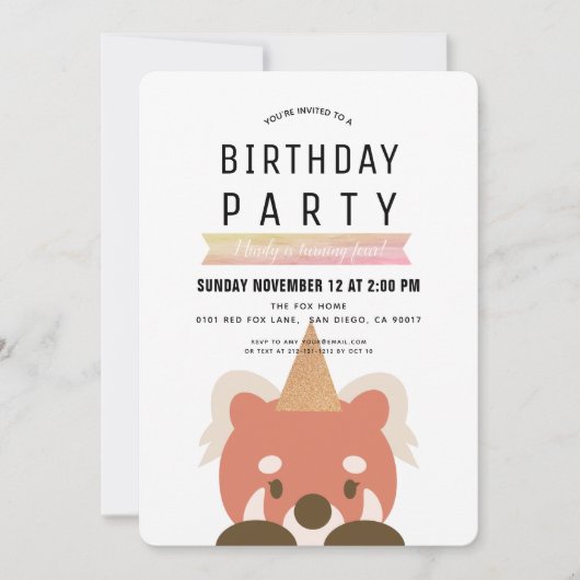 Invitation Anniversaire Fille Rose Simple Pandas Rouges (Devant)