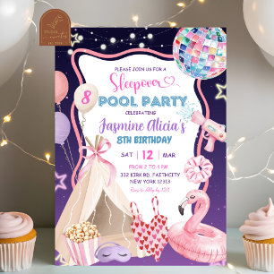 Invitation Anniversaire Fille Rose Violet Pyjama Party Piscin