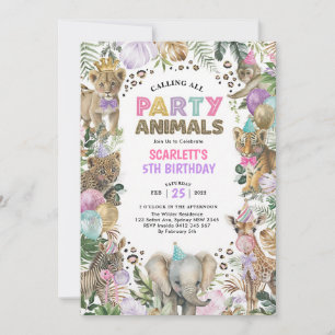 Invitation Anniversaire fille Safari Rose Sauvage
