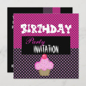 Invitation Anniversaire Filles Cupcake Pink Spot (Devant / Derrière)