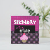 Invitation Anniversaire Filles Cupcake Pink Spot (Debout devant)