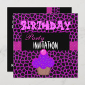 Invitation Anniversaire Filles Cupcake Rose violet (Devant / Derrière)