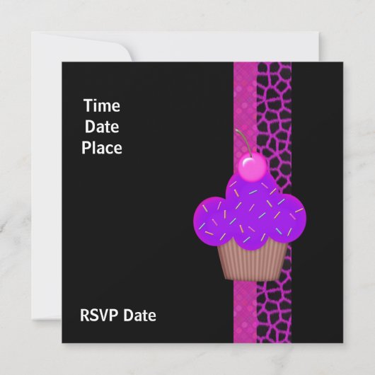 Invitation Anniversaire Filles Cupcake Rose violet (Dos)