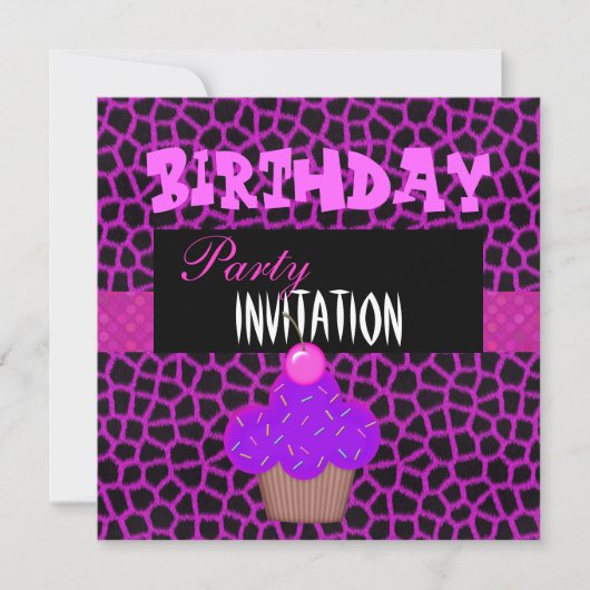 Invitation Anniversaire Filles Cupcake Rose violet (Devant)