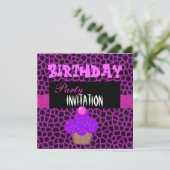 Invitation Anniversaire Filles Gâteau Rose Violet (Debout devant)