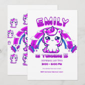Invitation Anniversaire Filles Licorne - Modifiabl (Devant / Derrière)