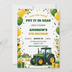 Invitation Anniversaire Filleul Ferme Tracteur Vert Moderne