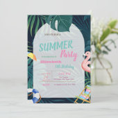 Invitation Anniversaire Flamant Rose Feuille de Palmier (Debout devant)