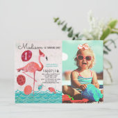 Invitation Anniversaire Flamant rose turquoise et rose Tropic (Debout devant)
