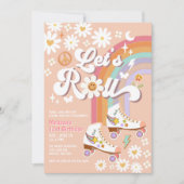 Invitation Anniversaire Fleur de Daisy Rétro Groovy en Roller (Devant)