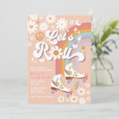 Invitation Anniversaire Fleur de Daisy Rétro Groovy en Roller (Debout devant)