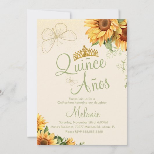 Invitation anniversaire Fleur de soleil aquarelle (Devant)