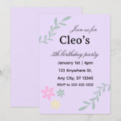 Invitation anniversaire fleur modifiable (Devant / Derrière)