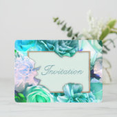 Invitation Anniversaire Fleur Rose Sarcelle Pâle (Debout devant)
