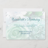 Invitation Anniversaire Fleur Rose Sarcelle Pâle (Dos)