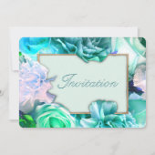 Invitation Anniversaire Fleur Rose Sarcelle Pâle (Devant)