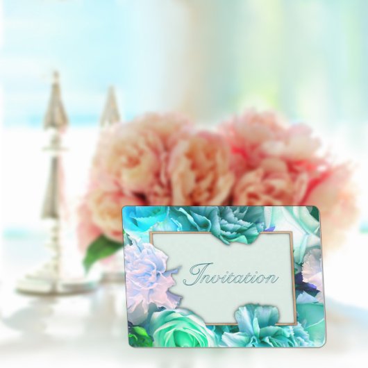 Invitation Anniversaire Fleur Rose Sarcelle Pâle