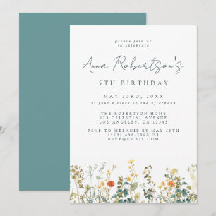 Invitation Anniversaire Fleur sauvage élégant