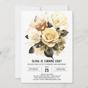 Invitation Anniversaire Fleur sauvage élégant en or et noir