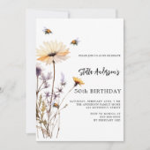 Invitation anniversaire fleur sauvage jaune violet (Devant)