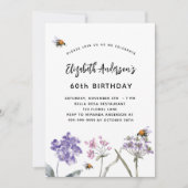 Invitation anniversaire fleur sauvage violet rose (Devant)