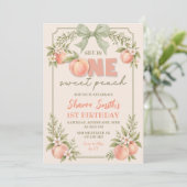Invitation Anniversaire Fleur Vert Sauge Une Douce Pêche Prem (Debout devant)