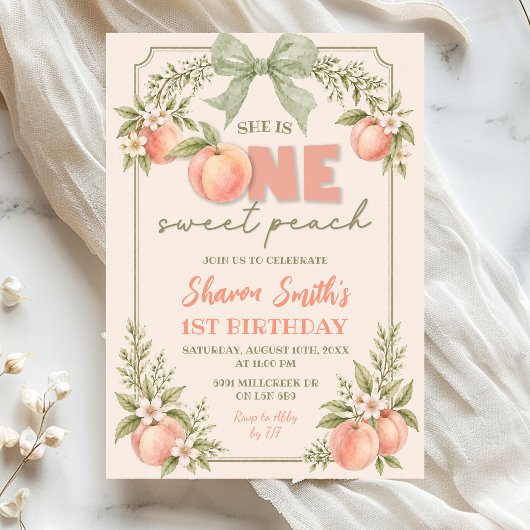 Invitation Anniversaire Fleur Vert Sauge Une Douce Pêche Prem