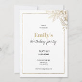 Invitation Anniversaire fleuri élégant en or blanc de luxe (Devant)