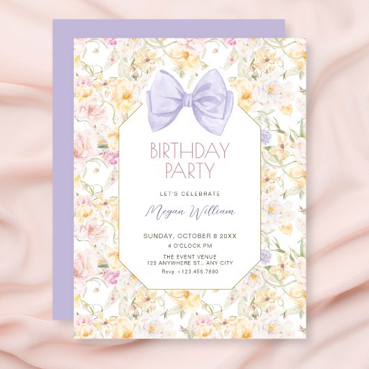 Invitation Anniversaire fleuri vintage
