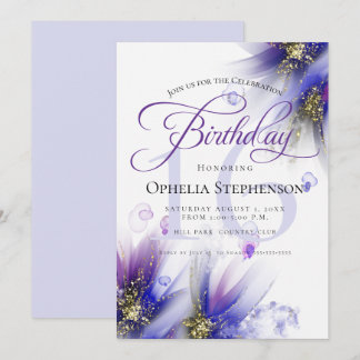 Invitation Anniversaire Fleurie Abstraite Navy Violet Sans Pe