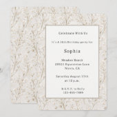 Invitation Anniversaire Fleurie Blanc Crème (Devant / Derrière)