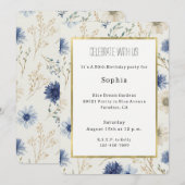 Invitation Anniversaire Fleurie Bleu Blanc (Devant / Derrière)