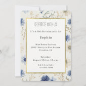 Invitation Anniversaire Fleurie Bleu Blanc (Devant)