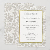 Invitation Anniversaire Fleurie Crème Blanche Chic (Devant / Derrière)